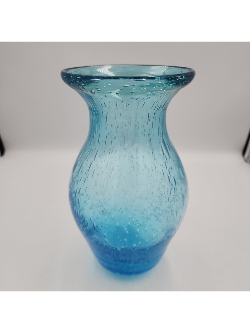 Vintage MCM 9” Blue Air Bubble Art Glass Vase